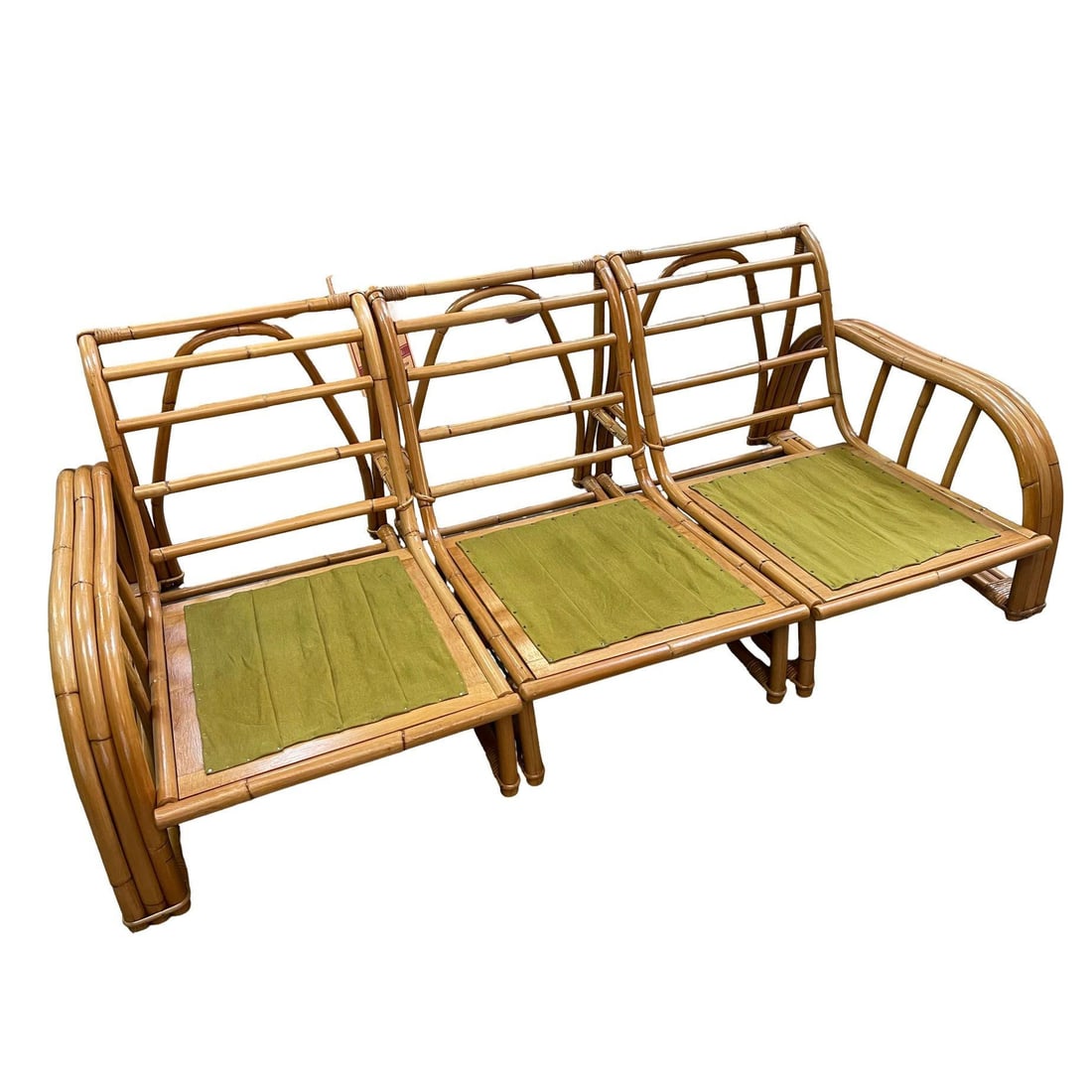 Restored Paul Laszlo 3-Strand 3 Seat Rattan Sectional Sofa w/ Open Base - 14