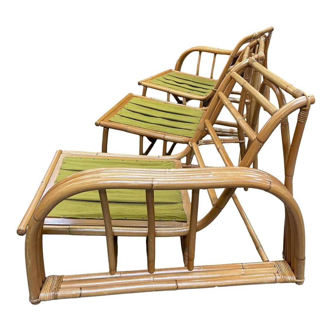 Restored Paul Laszlo 3-Strand 3 Seat Rattan Sectional Sofa w/ Open Base - 16