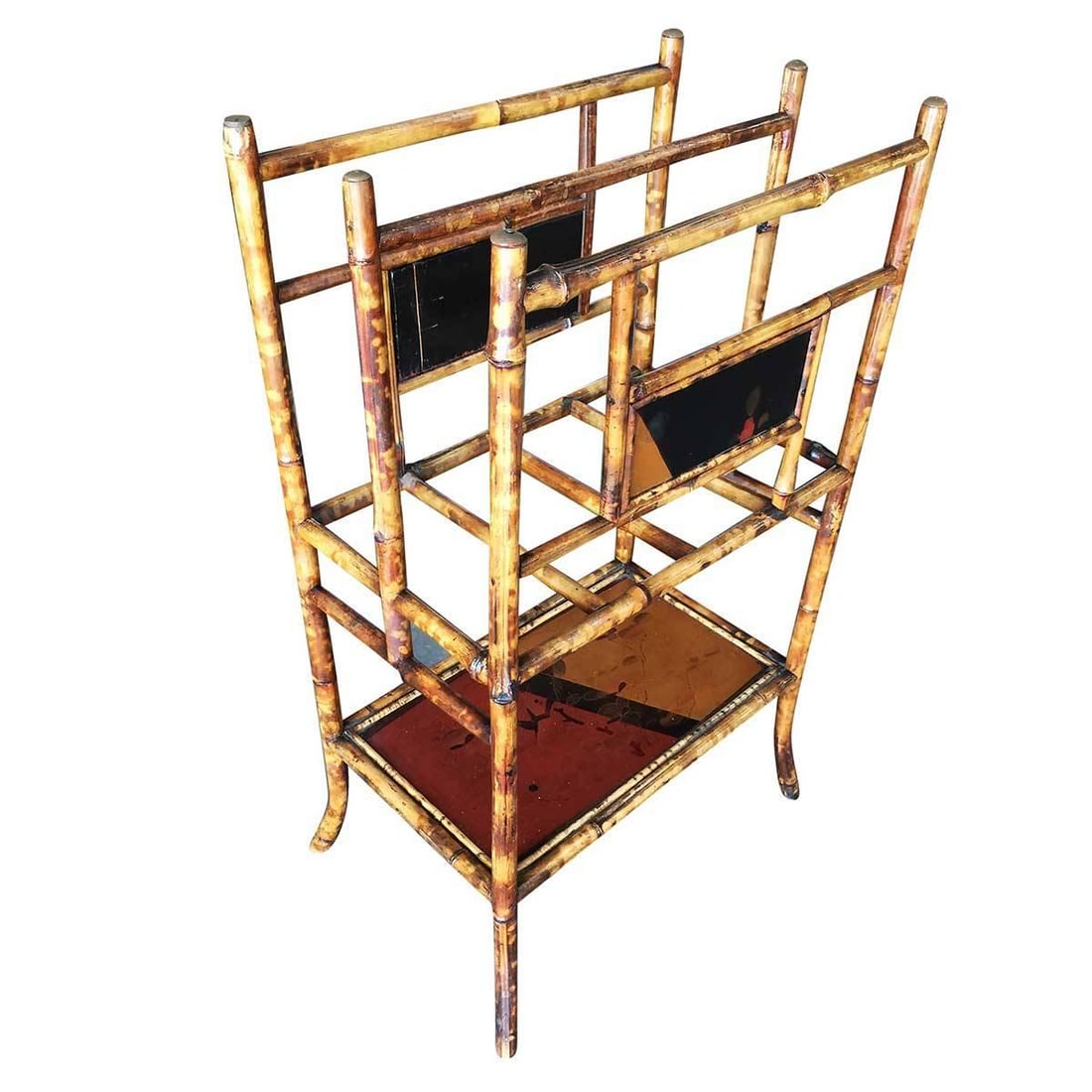 Restored Aesthetic Movement Large Two-Tier Tiger Bamboo Magazine Rack w/ Divider - 8
