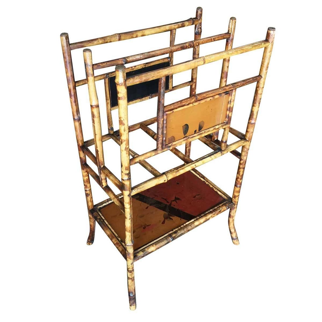 Restored Aesthetic Movement Large Two-Tier Tiger Bamboo Magazine Rack w/ Divider - 9