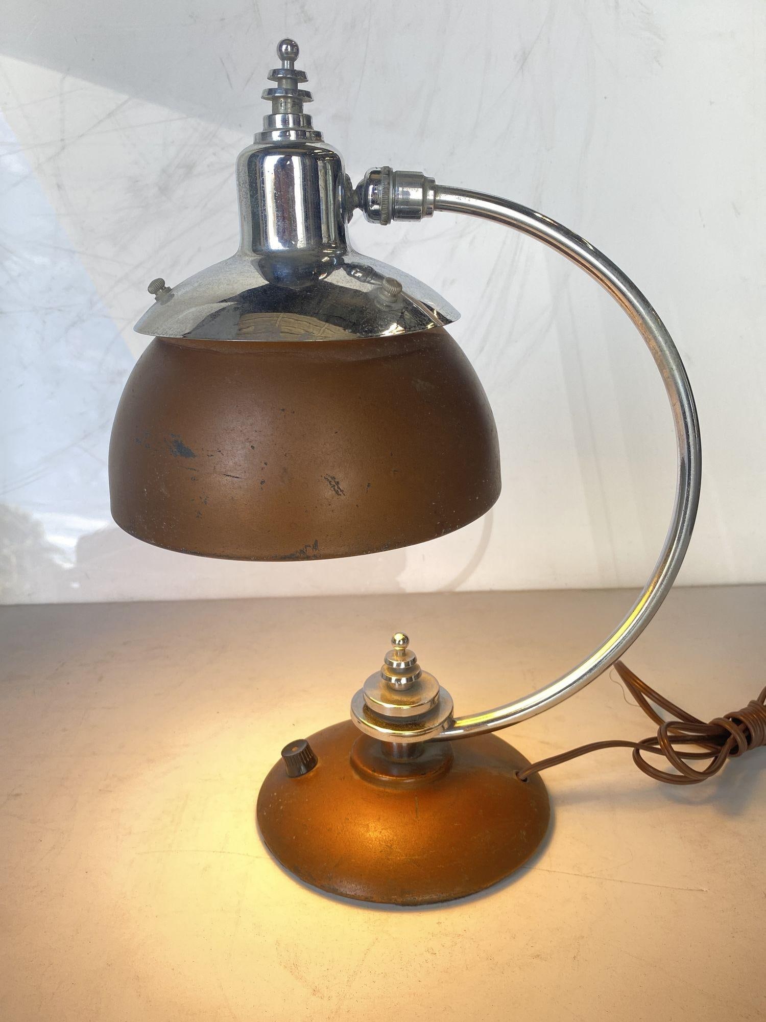 1930's Machine Age Chrome and Copper Desk Lamp - 13