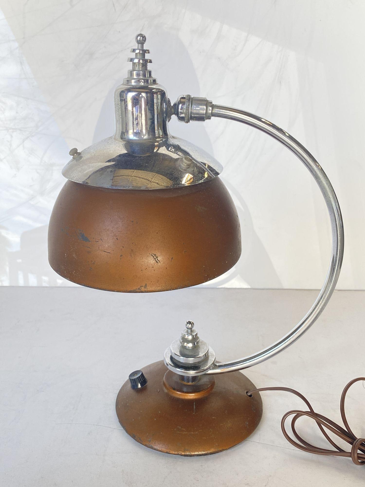1930's Machine Age Chrome and Copper Desk Lamp - 5