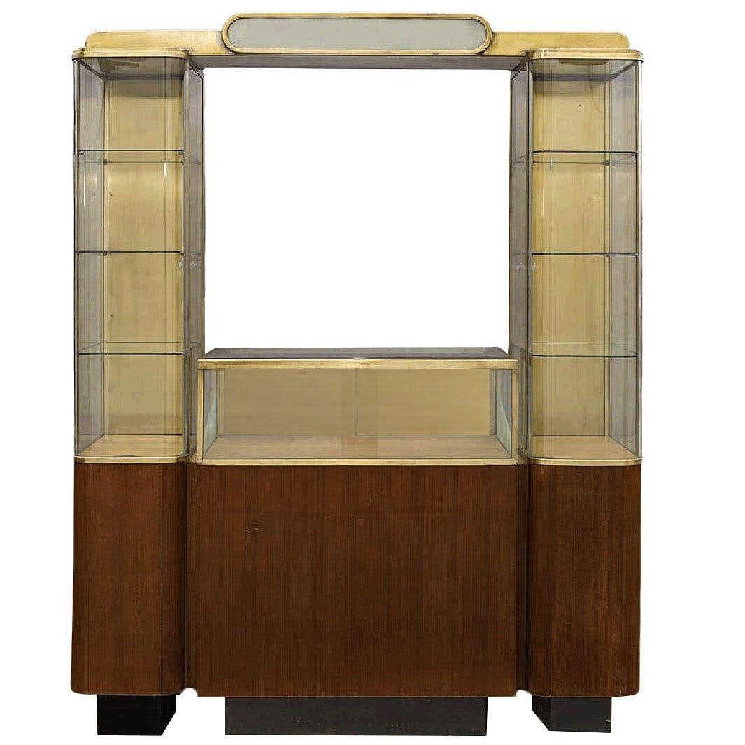 Rare Streamline Art Deco Brass & Oak Double Tower Display Case by Parker Pens - 8