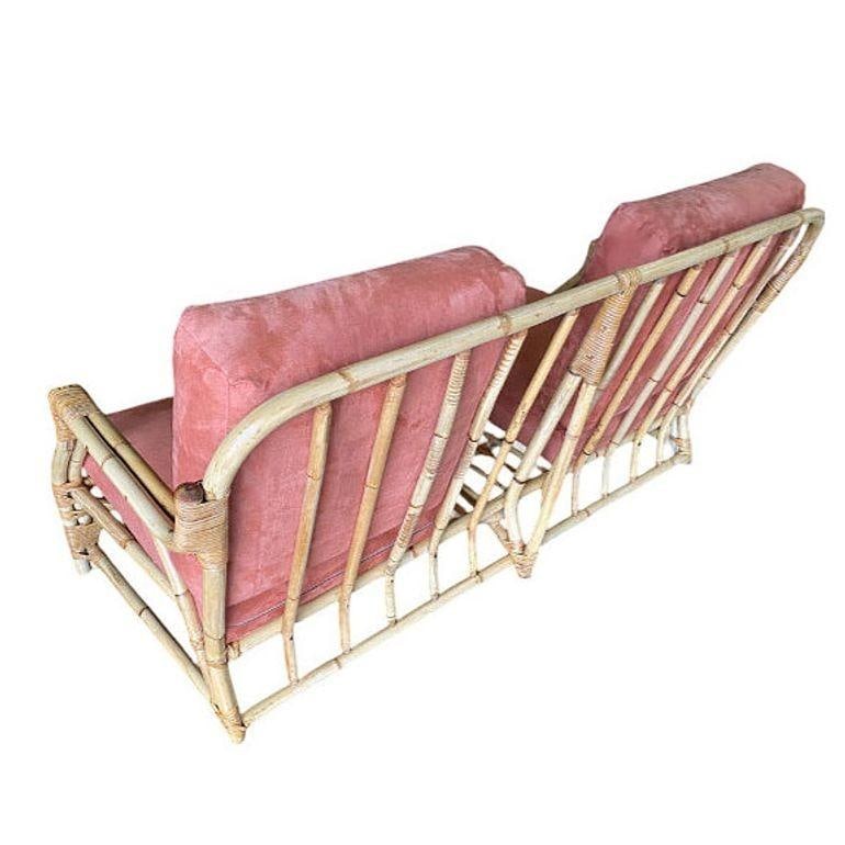 Mid-century 2-Strand Transitional Arm 3-Seat Rattan Sofa w/ Arched Base - 3