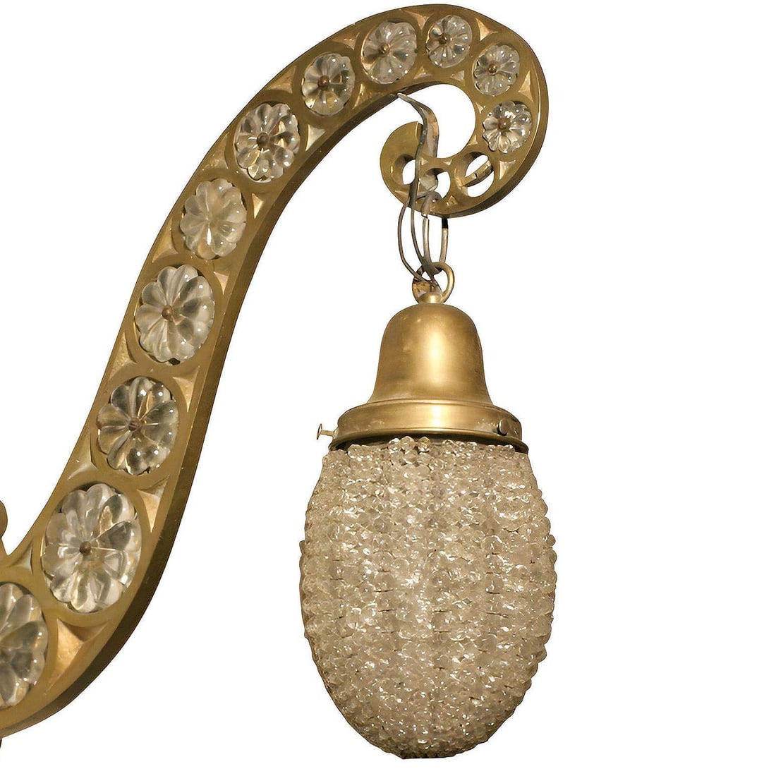 Belle Epoque Electric Scrolling Brass Crystal Sconce w Beaded Shade, 2 Available - 9