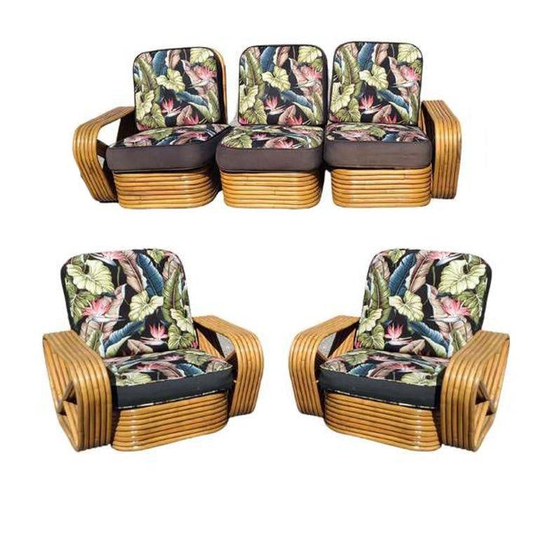 Restored 6-Strand Square Pretzel Rattan Lounge Chair, Sofa Livingroom Set - 8