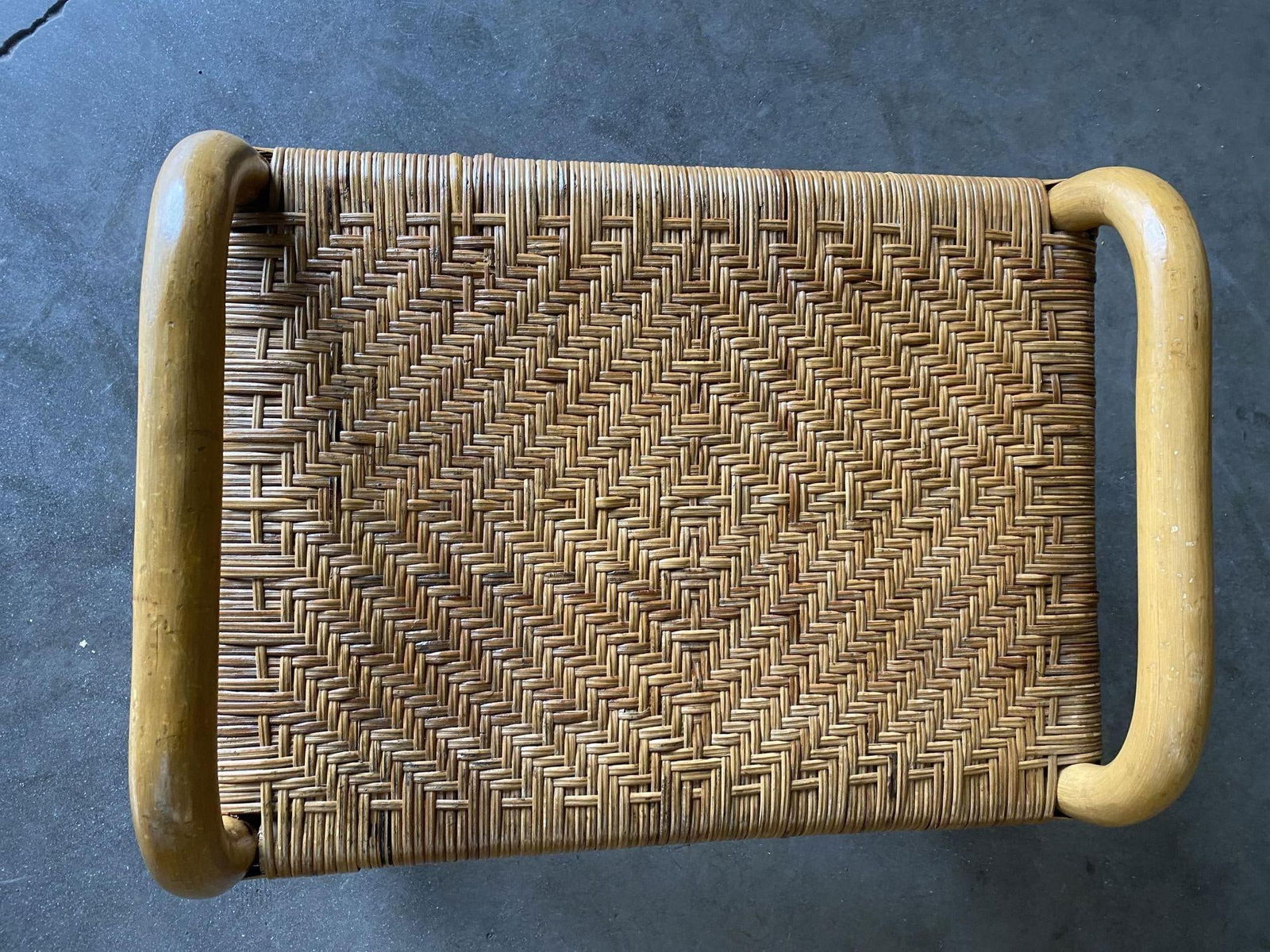 Restored Single Stand Rattan Staple Side Ottoman Stool W Woven Wicker Seat - 19
