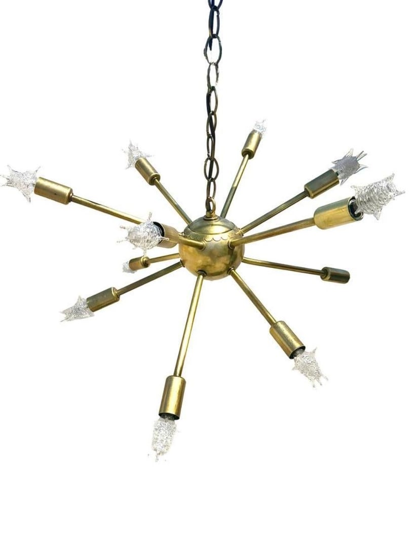 Mid-Century Brass Sputnik Chandelier w/ Starburst Bulbs - 16
