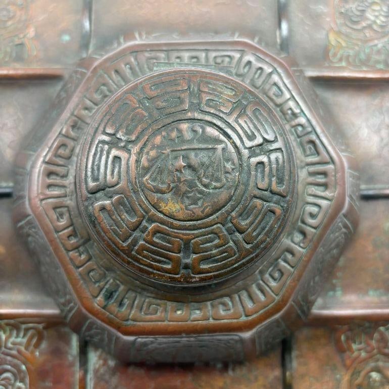 Art Nouveau Tiffany Studios Bronze "Zodiac" Pattern Inkwell on Tray #1078 - 11