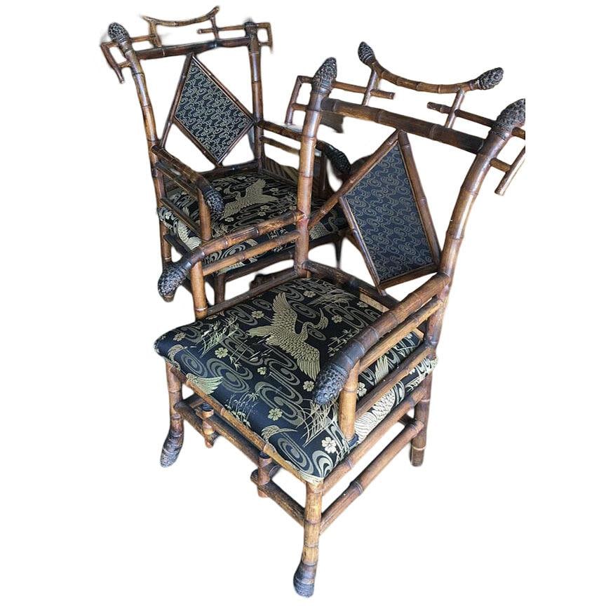 Late Victorian Aesthetic Movement Bamboo Chippendale Salon Chairs, Pair - 18