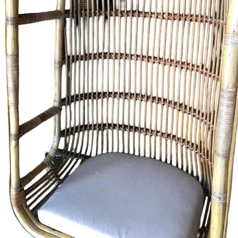 Restored Stick Reed Rattan Hanging Swing Lounge Chair - 13