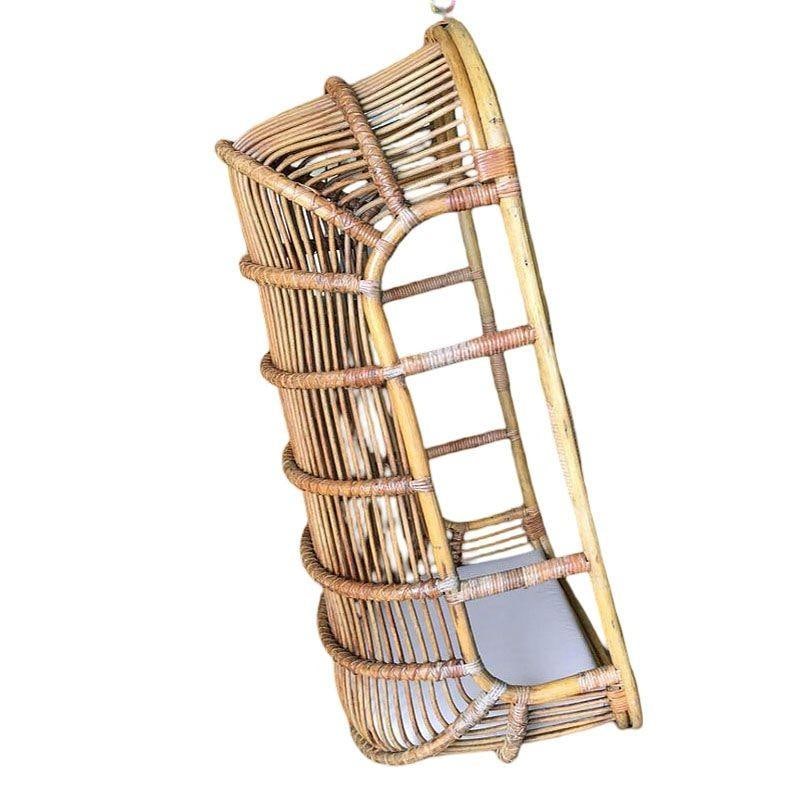 Restored Stick Reed Rattan Hanging Swing Lounge Chair - 16