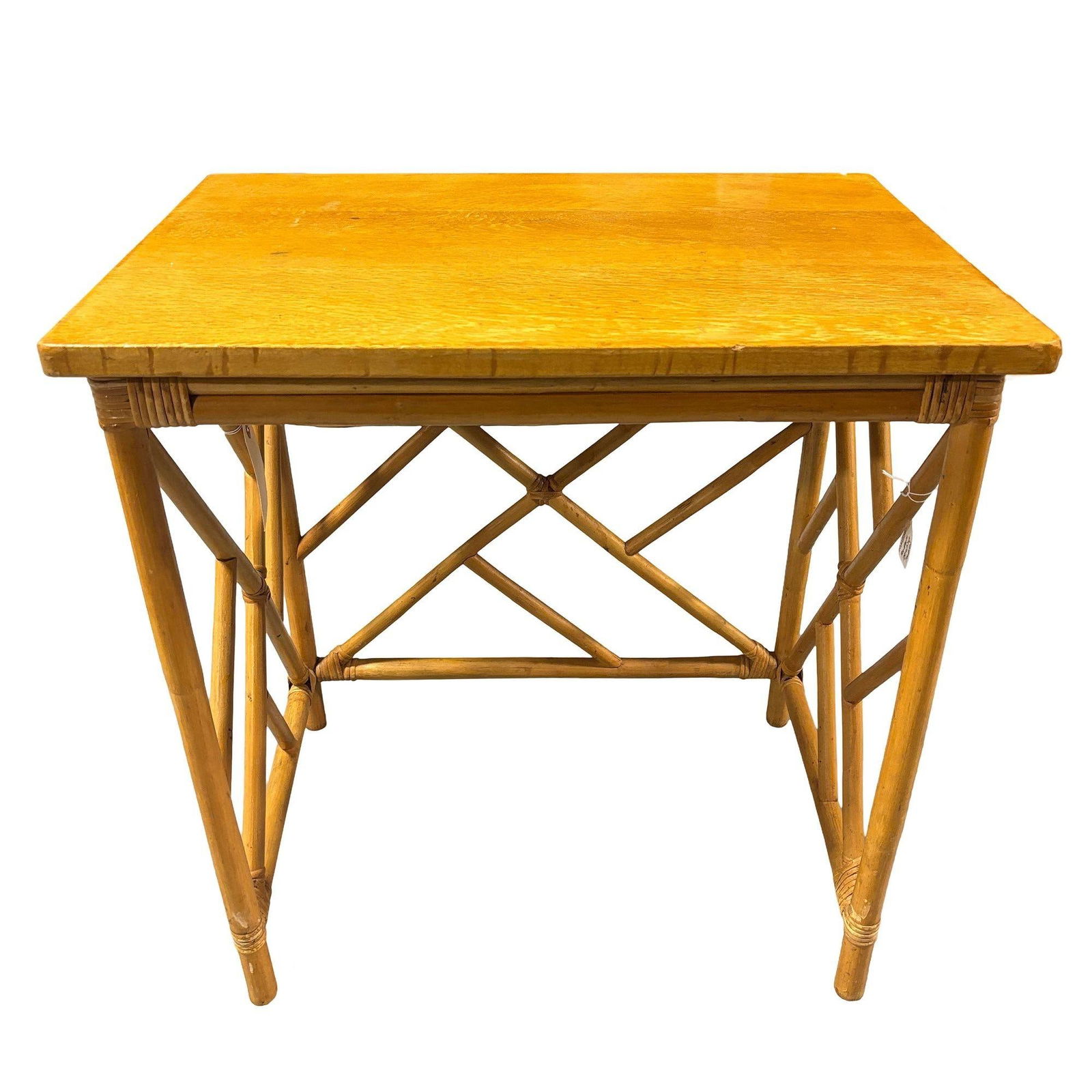 Restored Mid-Century Set of 3 Rattan Nesting Side Tables w/ Mahogany Top - 5