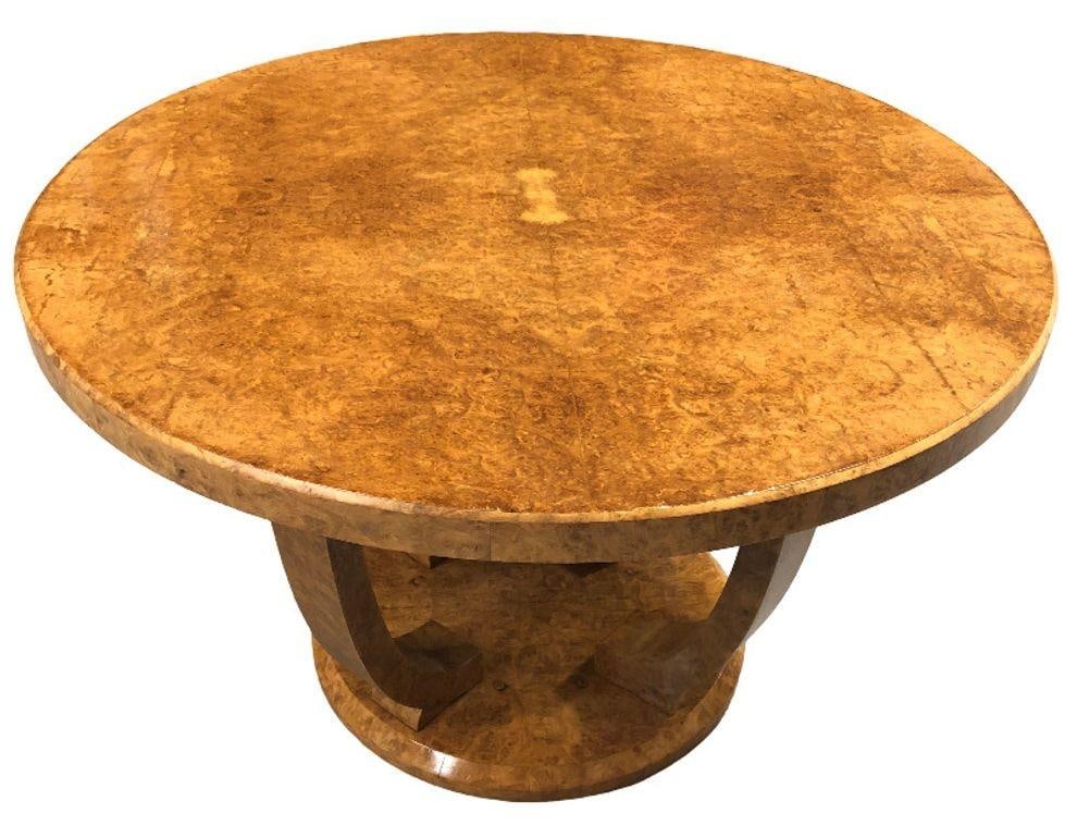 Restored Art Deco Jules Leleu Round Oak Burled Wood Table - 16