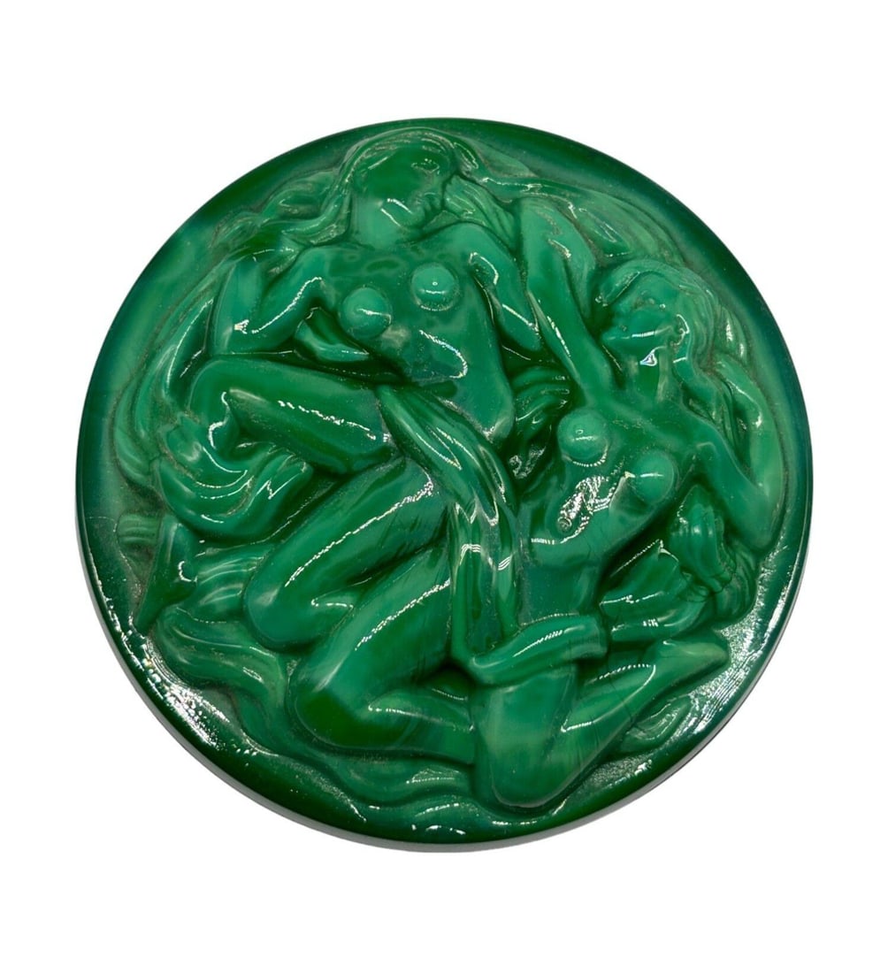 Green Naiads Glass Bonbonniere W/ Bacchantes Powder Box by Heinrich Hoffmann - 3
