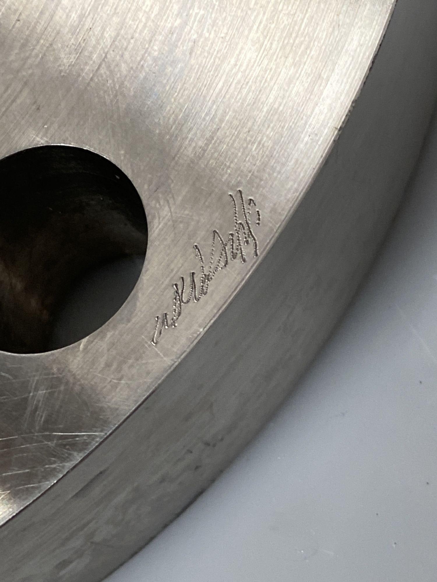 Machine Chrome & Copper 3 Arm Artist Signed Abstract Sculptural Candelabra - 8