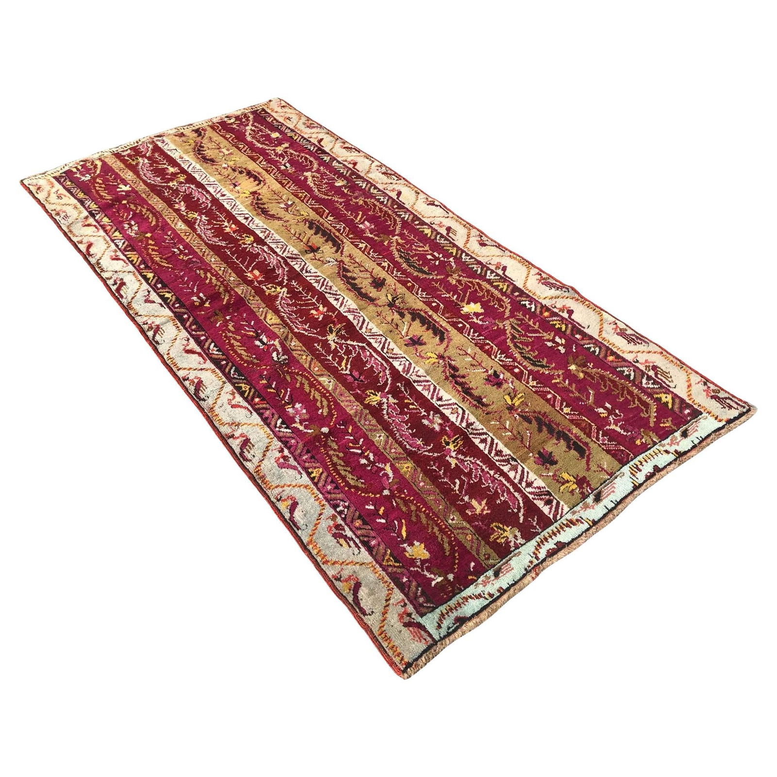 Handknotted 7' Foot Turkish Mudjur Carpet Wool Rug: Title: Handknotted 7' Foot Turkish Mudjur Carpet Wool Rug Description: This hand-knotted Mudjur rug features deep reds similar to wine red colors. Motis of flowers and garlands are depicted in collums