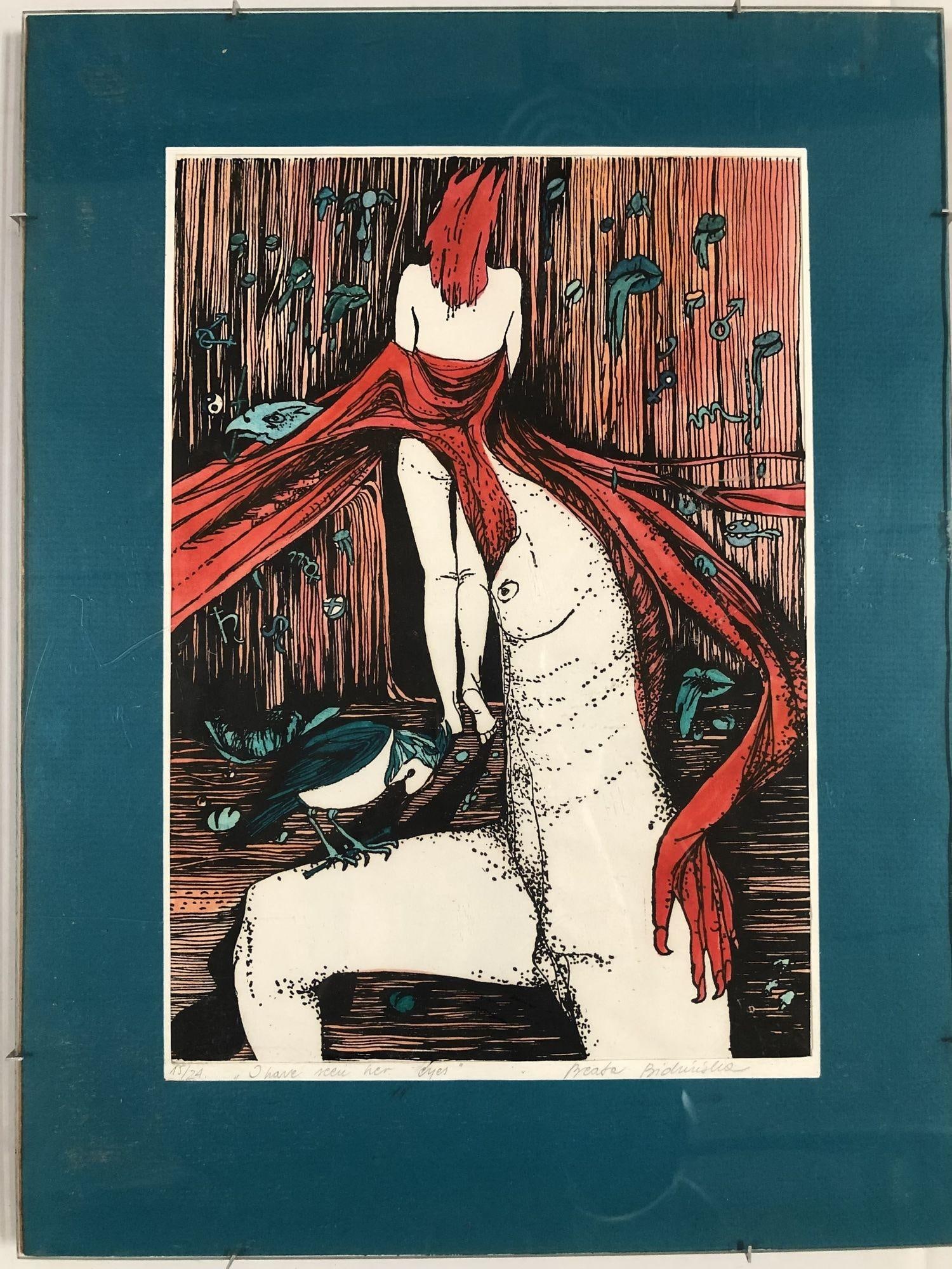 Hand-colored Abstract Block Prints in acrylic Frame by Beato P. Set of 4 - 9