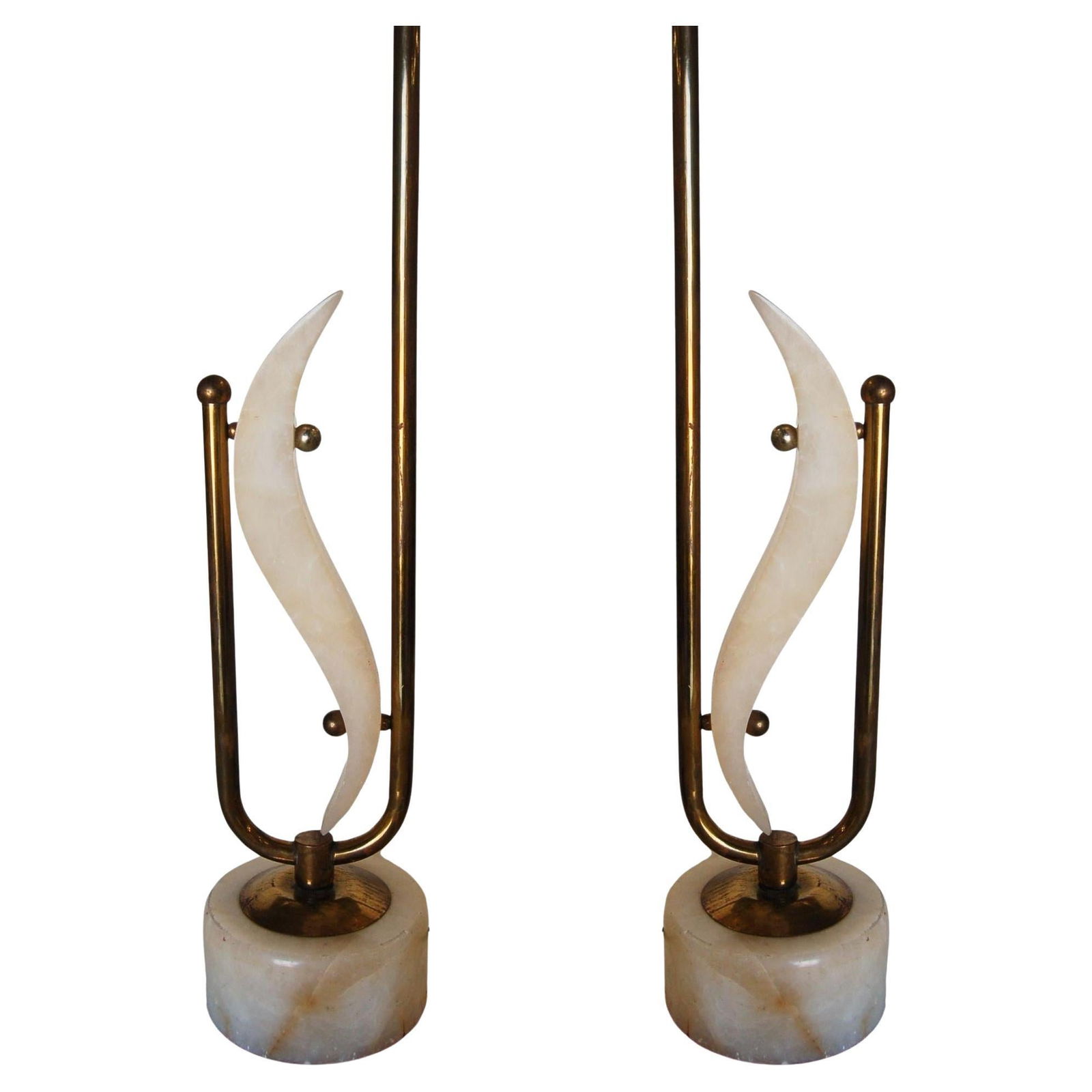 Pair of Freeform Marble and Brass Abstract Sculptural Table Lamps (1 of 19)