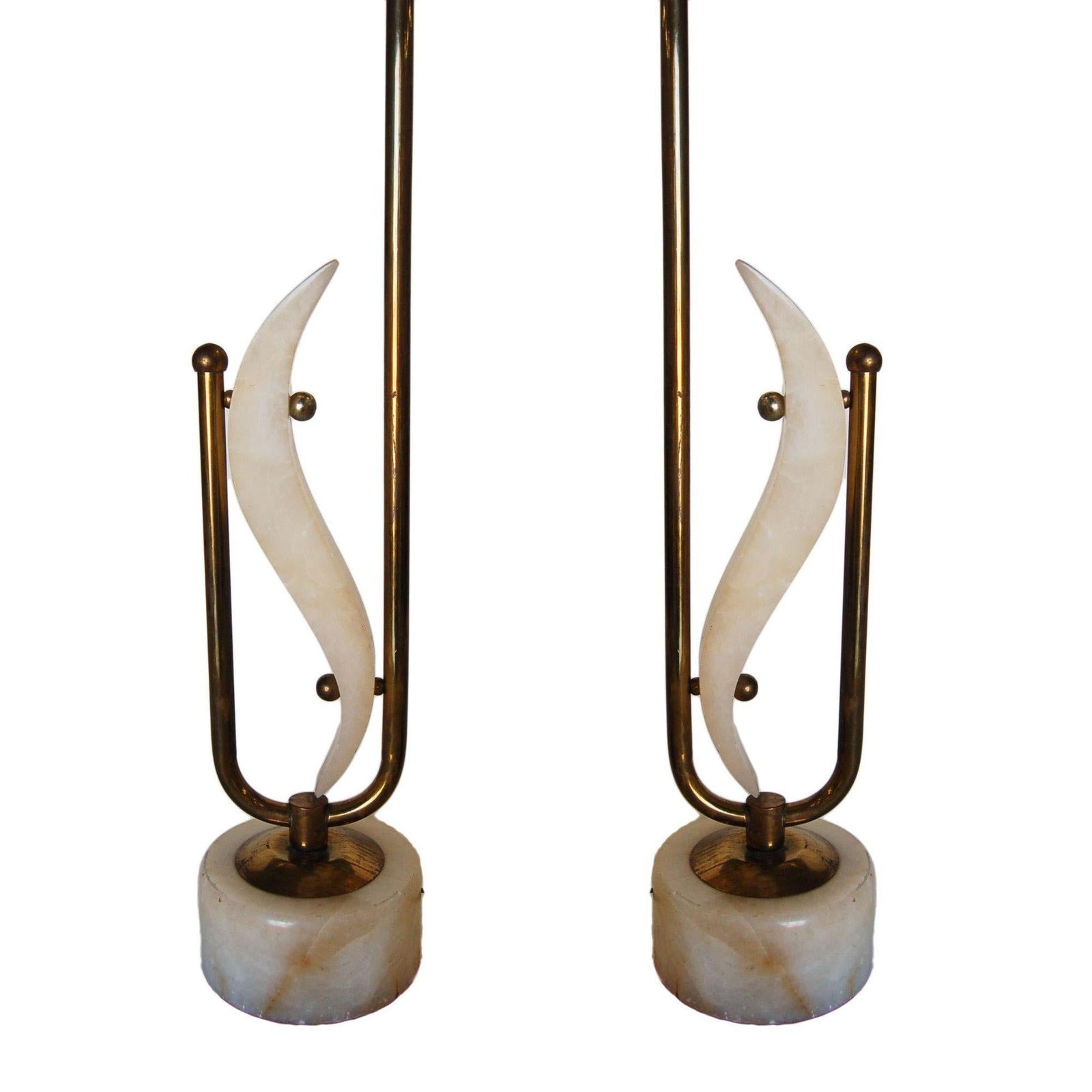 Pair of Freeform Marble and Brass Abstract Sculptural Table Lamps - 8