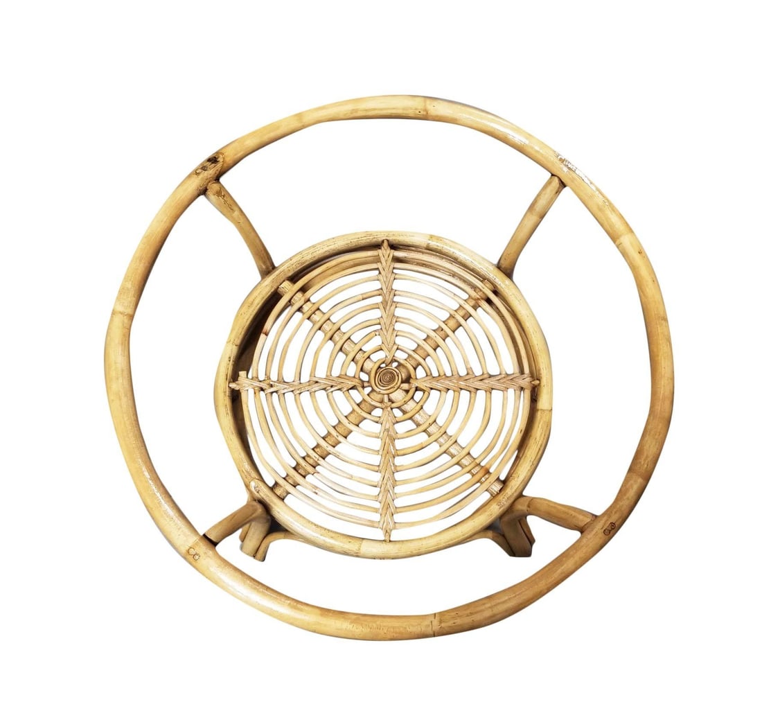 Restored Round Two-Tier Rattan Spiral Coffee Table w/ Glass Top - 5