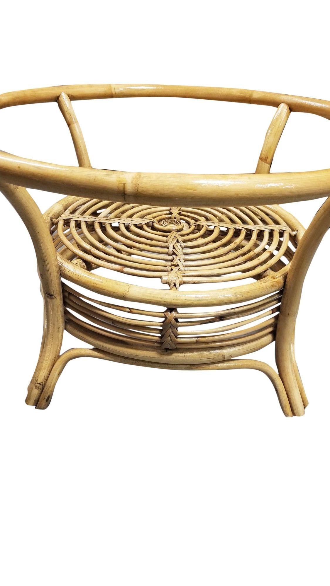 Restored Round Two-Tier Rattan Spiral Coffee Table w/ Glass Top - 6