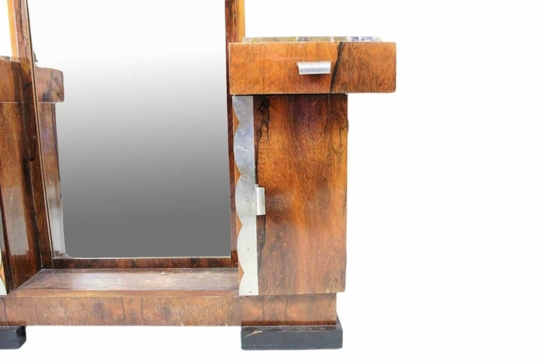 Art Deco Donald Deskey Style Palisander Wood and Marble Vanity w/ Full Mirror - 18