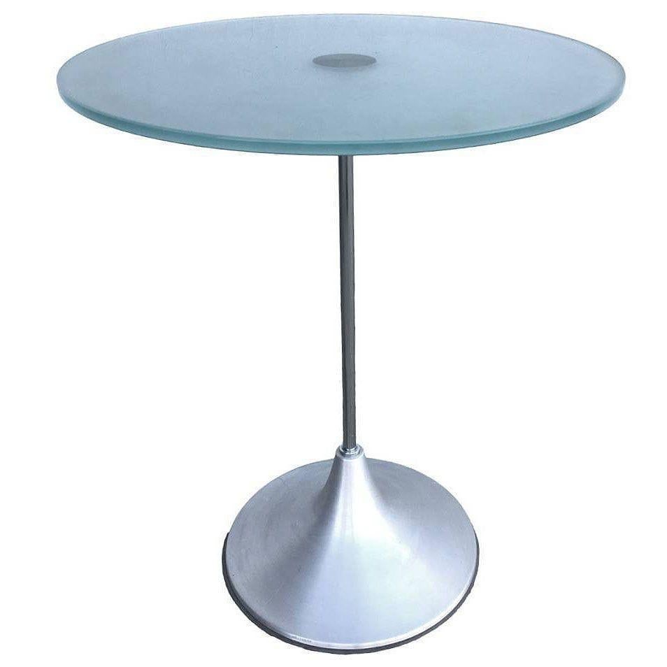 Y2K Chrome & Frosted Glass "Bugle Base" Pedestal Side Table - 2