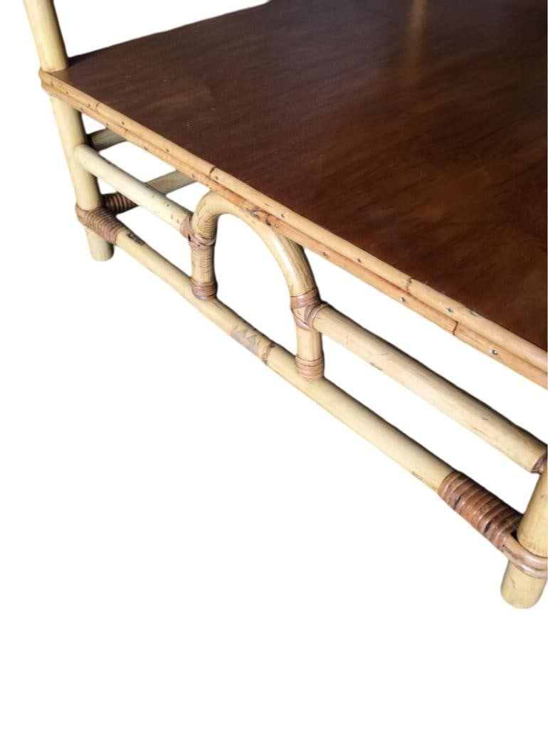Restored Two-Tier Rattan "Center Horseshoe" Coffee Table W/ Mahogany Top - 8