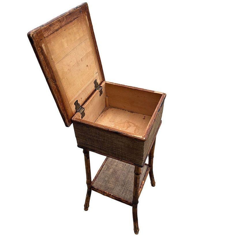 Aesthetic Movement Tiger Tortoise Bamboo & Grassmat Pedestal Table Storage Box - 17