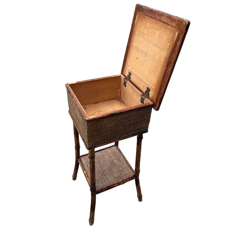 Aesthetic Movement Tiger Tortoise Bamboo & Grassmat Pedestal Table Storage Box - 19