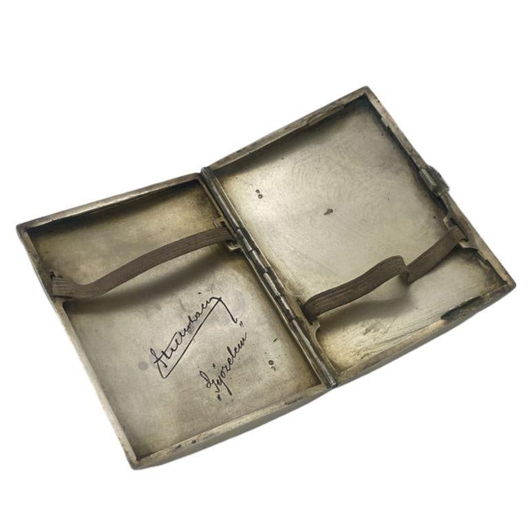 1910's Sterling Silver Cigarette Case w/ Cobalt Blue Enameled Checker Pattern - 3