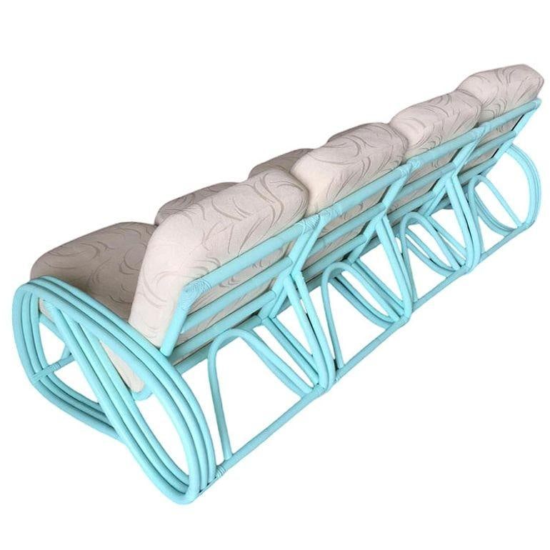 Restored Teal Mid-century 3/4 Pretzel Rattan 4-Seater Sectional Sofa - 2