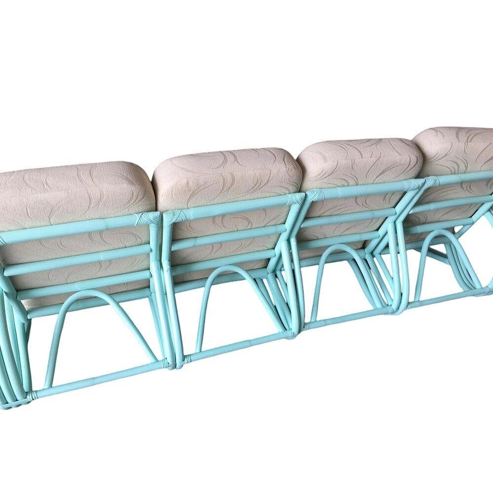 Restored Teal Mid-century 3/4 Pretzel Rattan 4-Seater Sectional Sofa - 3