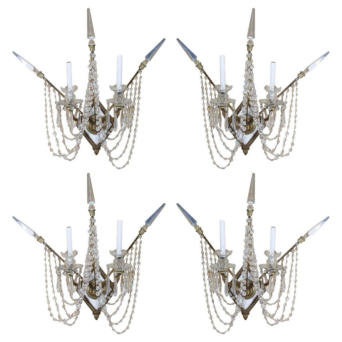 Set of Four Bronze and Bead Crystal Presidential Wall Sconce - 7