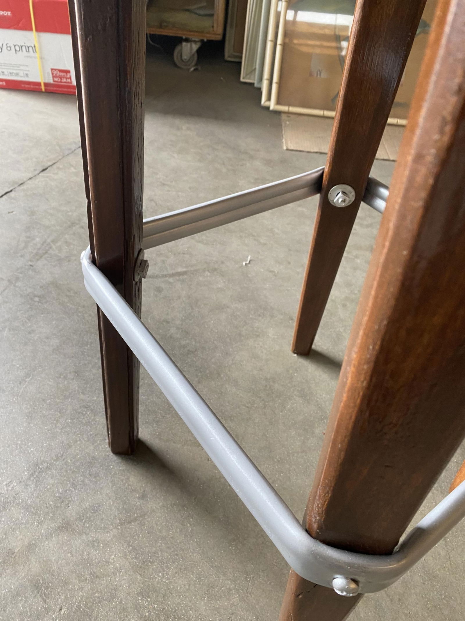 Modernist Steel Studded Knife Leg Bar Stool w/ Black Top Circa 1970, Pair - 17