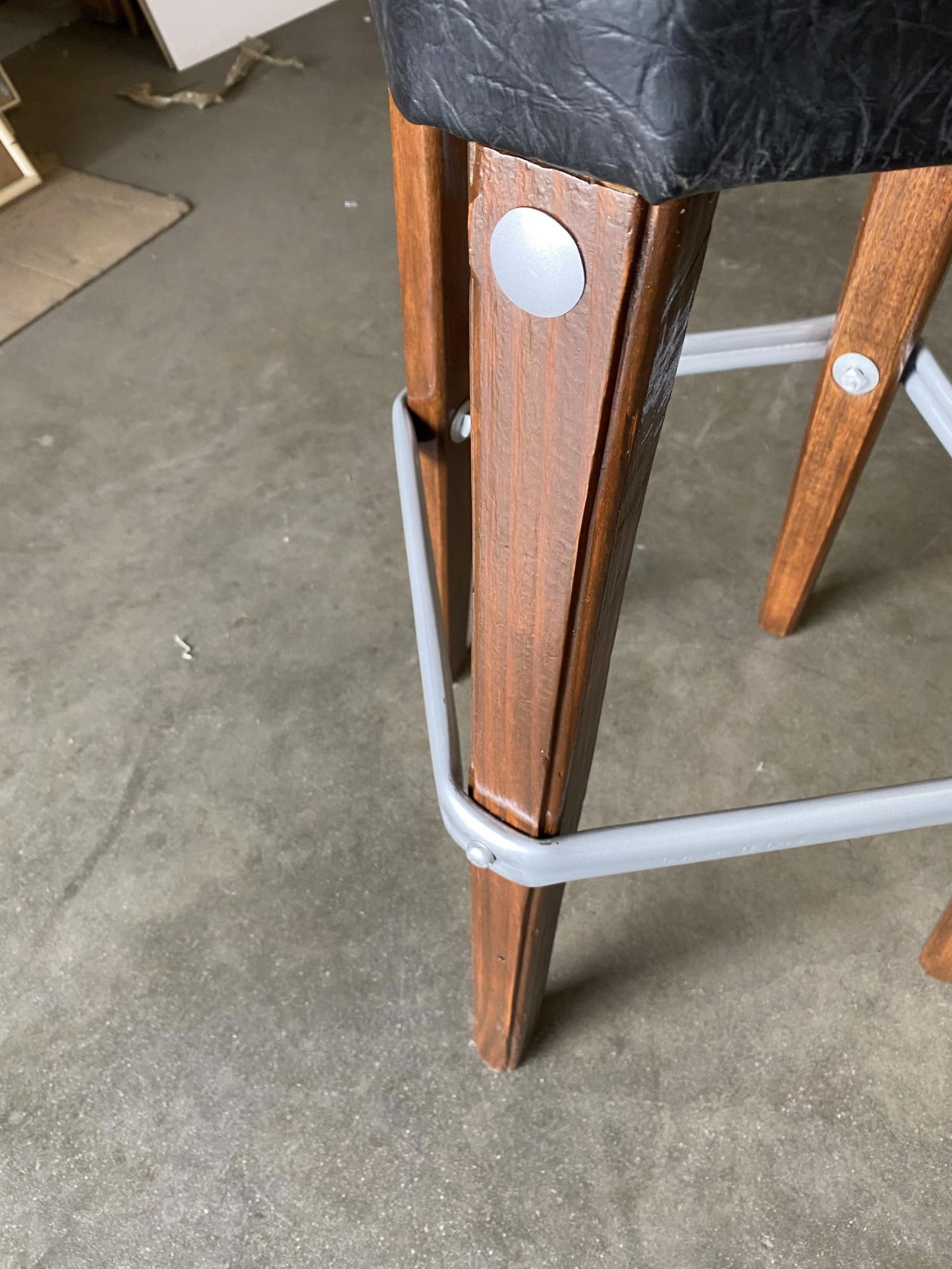 Modernist Steel Studded Knife Leg Bar Stool w/ Black Top Circa 1970, Pair - 5