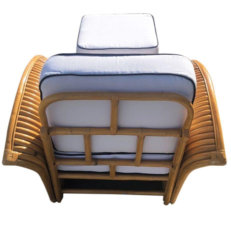 Vintage Art-Deco Style Rattan Fan Arm Lounge Chair/Ottoman Set, 3 sets Avail - 14