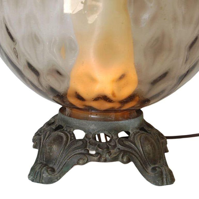 Hollywood Regency Smoked Bubble Glass Table Lamps Inner Glowing Accent Light - 15