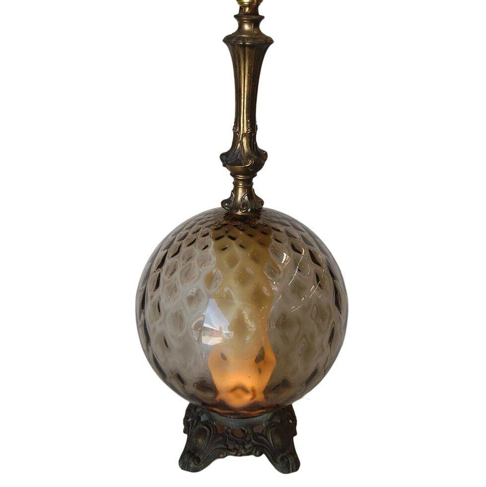 Hollywood Regency Smoked Bubble Glass Table Lamps Inner Glowing Accent Light - 18
