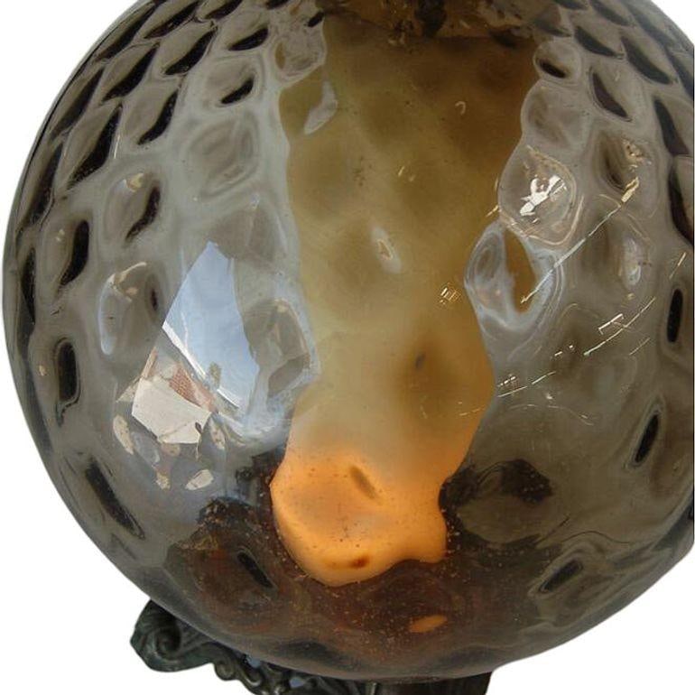 Hollywood Regency Smoked Bubble Glass Table Lamps Inner Glowing Accent Light - 5