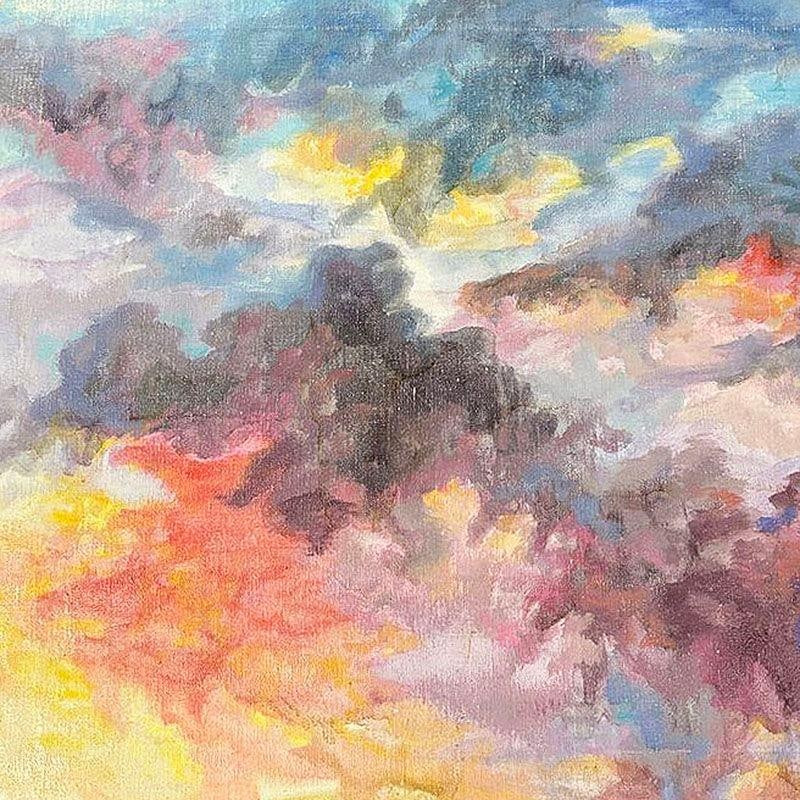 Impressionist Sunset in the Sky Oil on Canvas Cloudscape Painting - 4