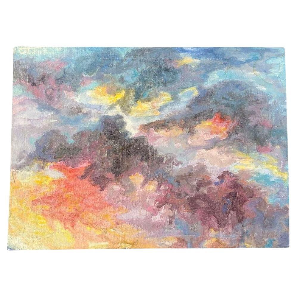 Impressionist Sunset in the Sky Oil on Canvas Cloudscape Painting - 7