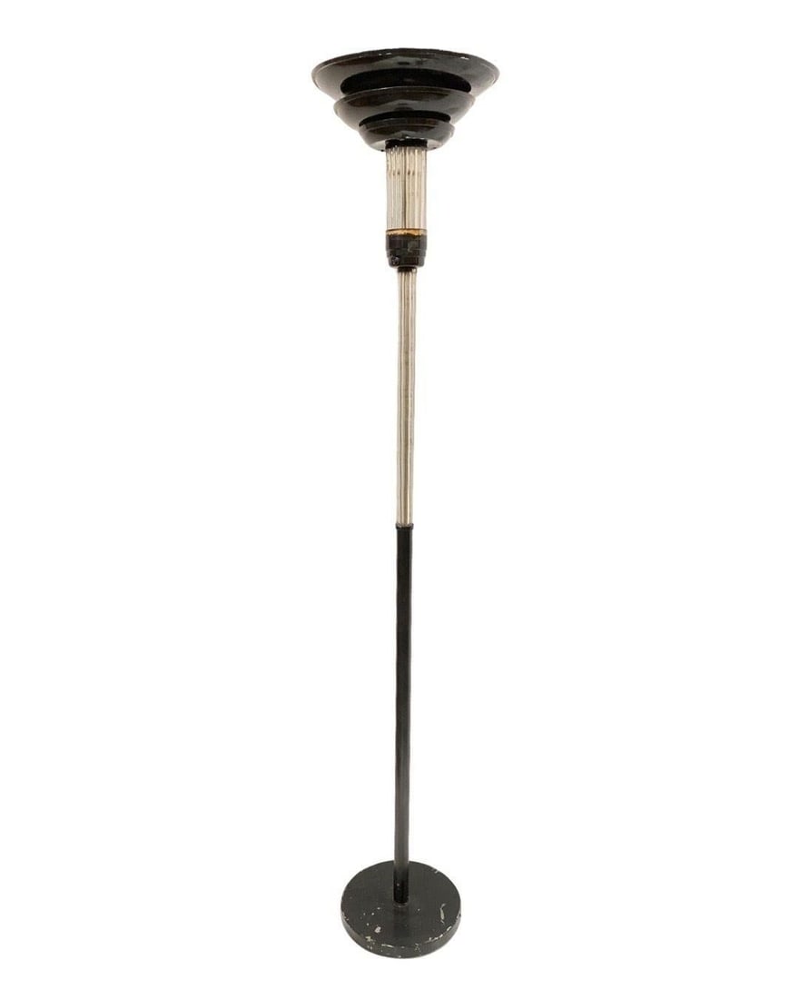Streamline Art Deco Glass Rod Torchiere Floor Lamp w/ 3 Tier Spun Aluminum Shade - 8