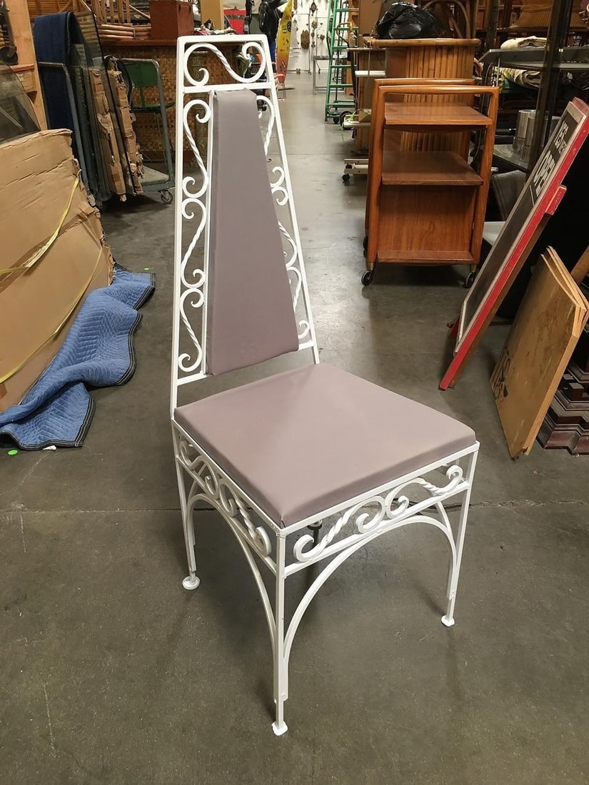 Mid-Century Modernist High Back Chair with Scrolling Pattern, Set of Two - 3