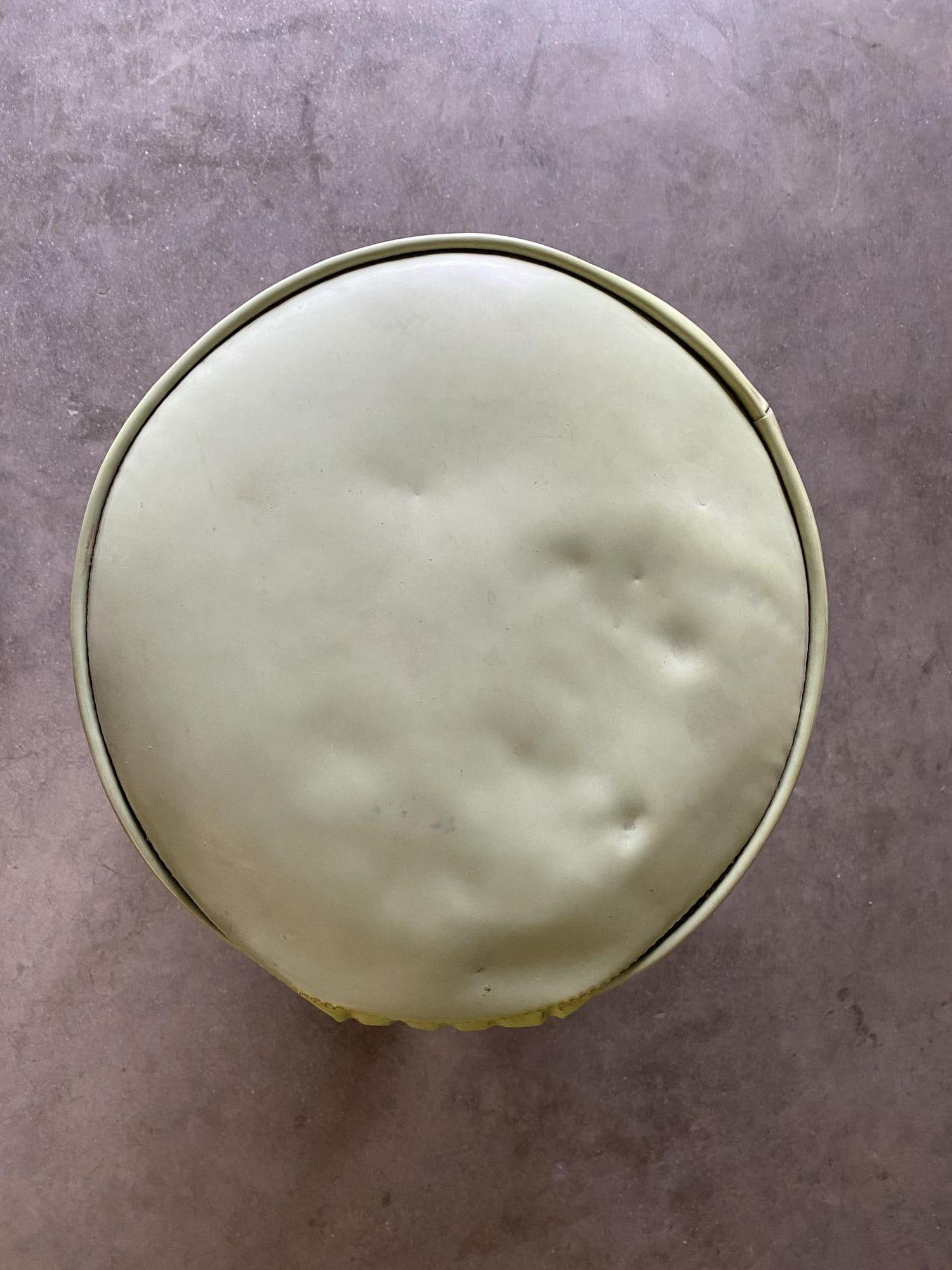 Restored Single Stand Arched Rattan Vanity Stool W/ Teal Seat - 17