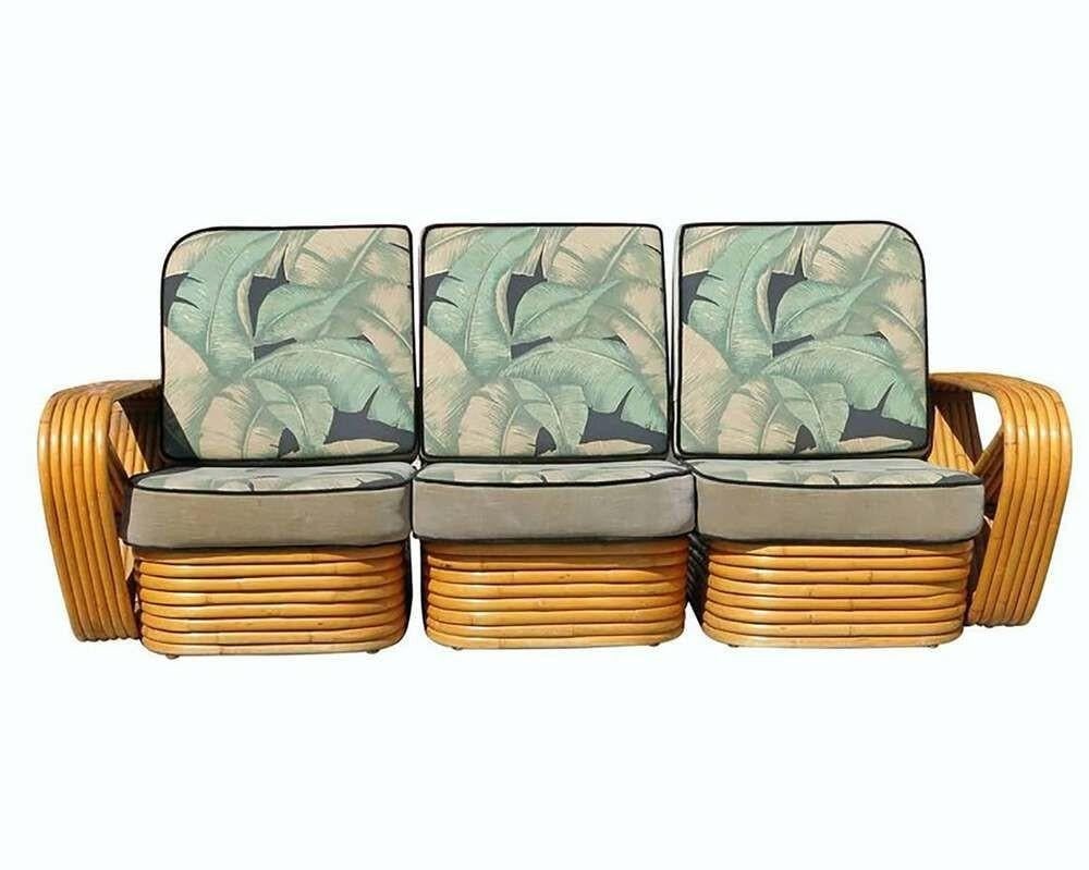 Restored Paul Frankl Style 6 strand Rattan Sofa & Lounge Chair Set - 9