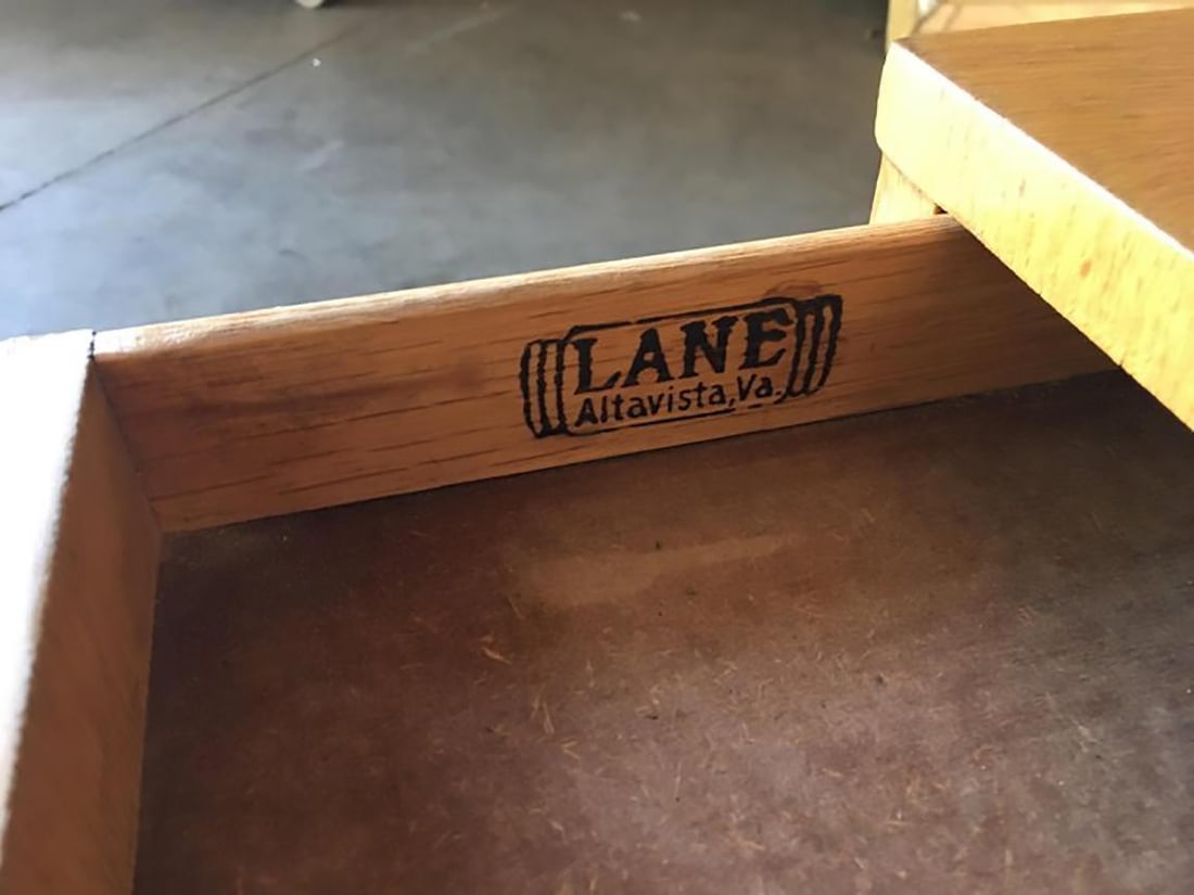 Large Architectonic Side Table with Bronze Pull by Lane - 6