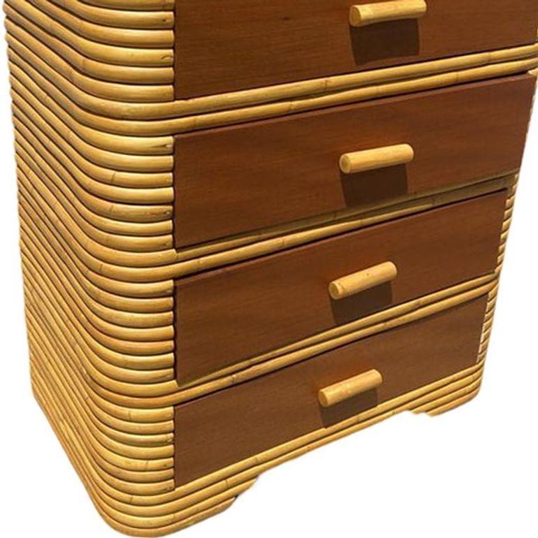 Restored Art Deco Stacked Rattan Highboy Dresser w/ Mahogany - 13