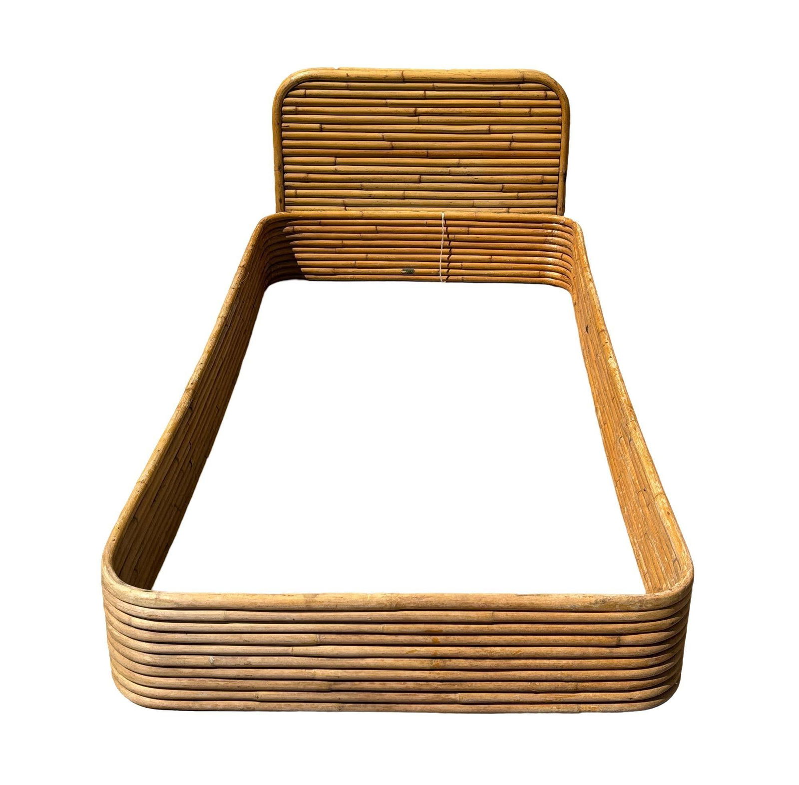 Restored Paul Frankl Style Stacked Rattan Single Size Bed Frame by Kane Kraft - 8